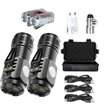 High Strong Power LED Flashlight Built-in Battery Type-C Rechargeable with Pen Clip Torch Outdoor Camping Emergency Lantern