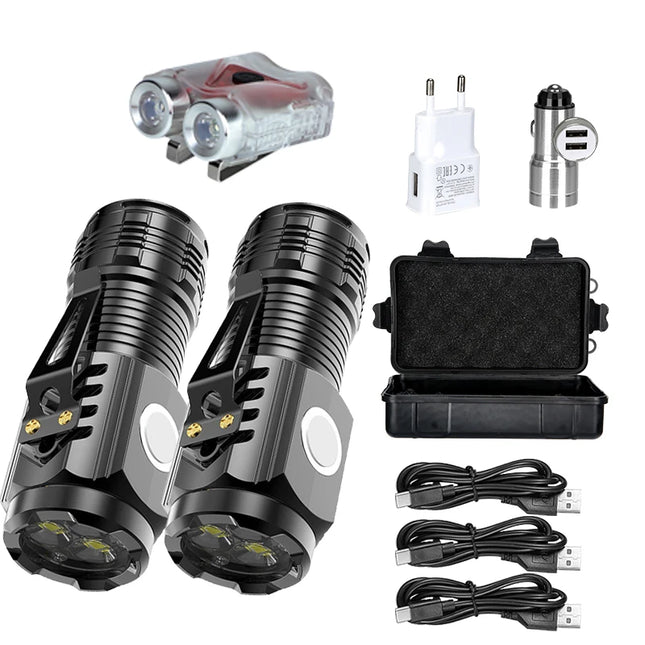 High Strong Power LED Flashlight Built-in Battery Type-C Rechargeable with Pen Clip Torch Outdoor Camping Emergency Lantern