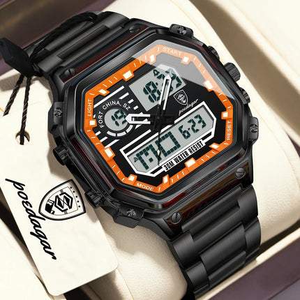 POEDAGAR Functional Men Wristwatch Waterproof Luminous Stainless Steel LED Man Watch Week Date Electronic Men's Quartz Watches