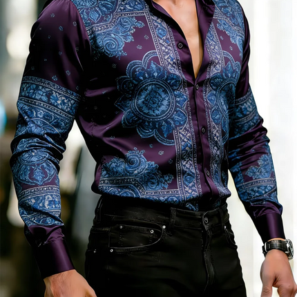 New men's 3D clover printed long sleeved shirt with high-quality pattern casual long sleeved collar top