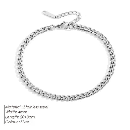 eManco 4MM Stainless Steel Cuban Chain Anklet For Mens Womens Anklet Gold Color Curved Jewelry Holiday Gift Wholesale