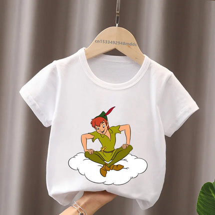 Hot Sale Peter Pan Tinker Bell Print Cartoon Kids T-Shirts Girls Clothes Baby Boys Short Sleeve T shirt Summer Children Tops