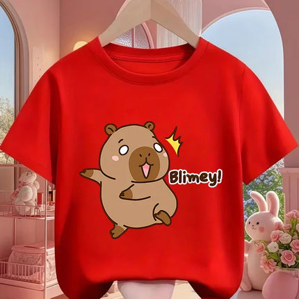 Cute Kawaii Capybara Crew Neck T Shirt Summer 3-14Y Boys Girls Fashion Street Hot Cartoon Casual Children