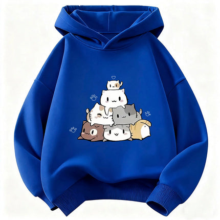 kawaii Meme Cat Children's Hoodie Sweatshirt Cute Harajuku Hoody for Boys Girls Autumn Winter Casual Hoodies