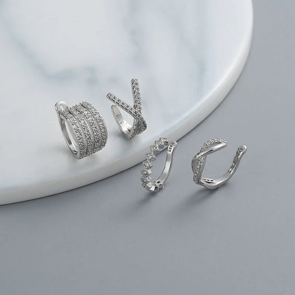 New Silver Color Zircon Ear Cuff Ear Clip for Women No Pierced Cross Geometric Earcuff Wrap Rhinestone Earcuff Clips Jewelry