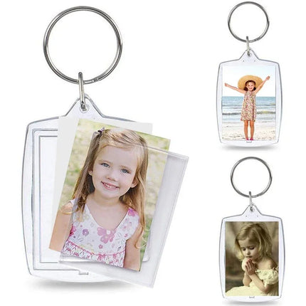 1/100pcs Blank Acrylic Picture Keychain DIY Clear Insert Photo Split Key Ring Frame Key Chains Anniversary Graduation Gift