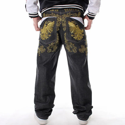 Y2K Fashion Mens Embroidery Oversized Jeans Hip Hop Black Baggy Jeans Trousers Man Loose Rap Street Fashion Men Denim Punk Pants