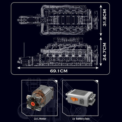 Mould King 10169 Technical Car Toys The Motorized V12 Engine Building Block Assembly Racing Car Brick Set Kids Christmas Gift
