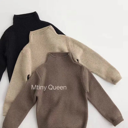 Forest style Korean version children's sweater, thick needle solid color high neck base sweater, children's thick men's and girl