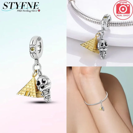 925 Sterling Silver Egyptian Pyramid Mummy Pharaoh Charms Beads Pendant Fit Original Bracelets DIY Jewelry Fine Gift