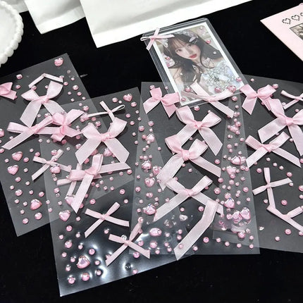 Cute 3D Love Lace Bow Crystal Stickers DIY Sparkly Kpop Photo Deco Stickers Pink Gifts Rhinestone Stickers For Photo Card Holder