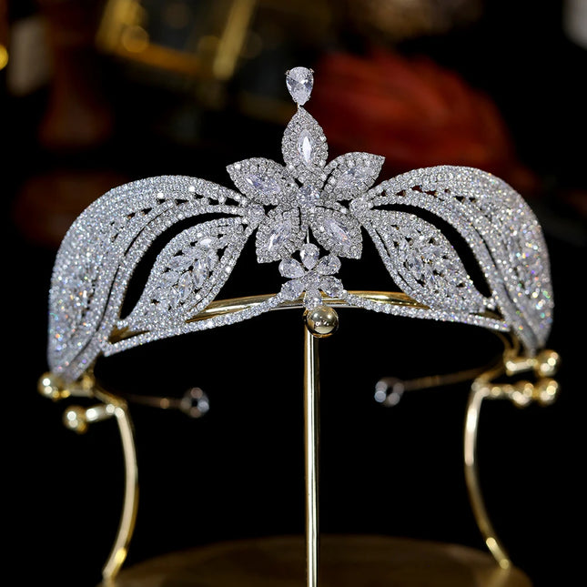 Bride Cubic Zirconia Flower Crowns Wedding CZ Headdress Luxury Tiaras For Women Sweet 16 Pageant Prom Hair Jewelry Headpiece