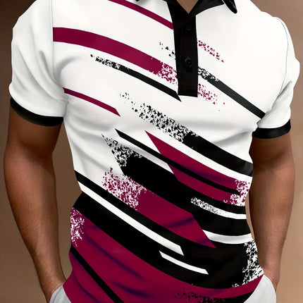 Men's Polo Shirts 3D Digital Pattern Casual Button Up Short Sleeve Shirt Breathable Comfortable Top for Everyday Unisex Tops