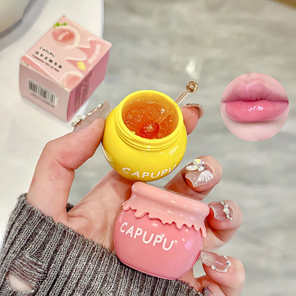 1Pcs Peach Jelly Lip Balm Clear Moisturizing Hydrating Reduce Lip Lines Honey Lip Oil Fruit Lipstick Lips Care Makeup Cosmetics