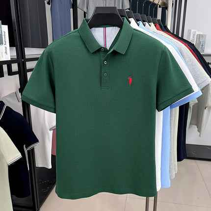 100% pure cotton short-sleeved men's polo shirt, summer fashion, high-end brand, pony embroidery, golf top, casual business T-shirt