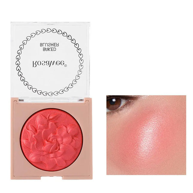 European American Style Rose Blush with Shimmer Fine Glitter Highlighting Contour Powder for Face Natural and Three-Dimensional