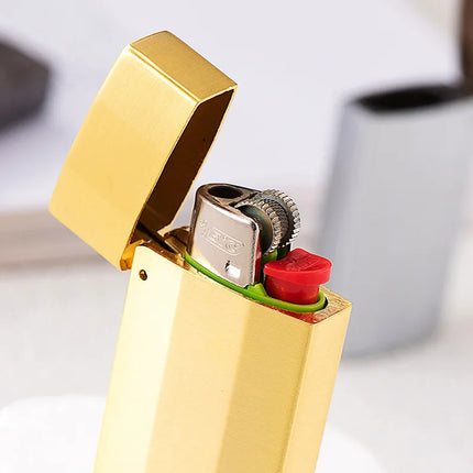 Zinc Alloy Lighter Case For Bic J5 Mini Lighter Vintage Lighter Holder Creative Flip Cover Protective Shell