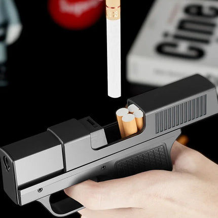Creative Pistol Lighter Cigarette Box 10PCS Jet Butane Gas Torch Lighter Welding Gun Windproof Cigar Lighter Unusual Men Gift