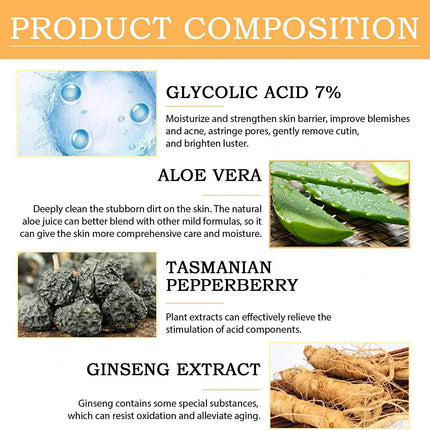 100ml Glycolic Acid 7% Toning Solution To Remove Acne and Moisturize Skin Rejuvenating Lotion