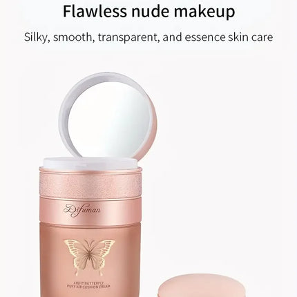 Moisturizing BB Cream with Butterfly Cushion,For all Skin Tones,Light Coverage with Moisturizing Brightening Foundation Makeup