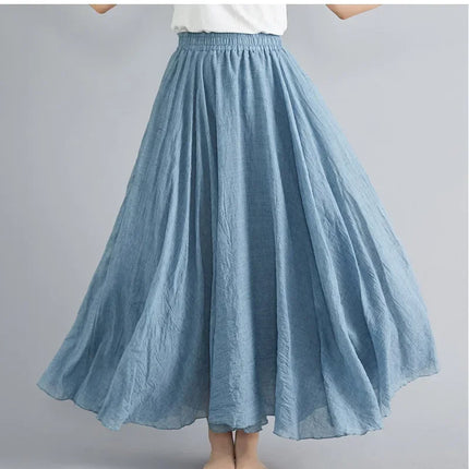 Fashion Solid Cotton Linen Women Skirts Maxi Elegant Harajuku Saia Casual Loose Long Skirt Ladies Clothes Faldas Ropa Mujer