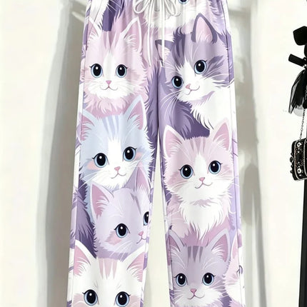Men's cute and adorable printed casual pants, loose drawstring style, fun design, suitable for summer holidays,  and home wear