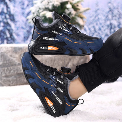Children Sports Shoes New Rotating Buckle Winter Plush Warm Walking Shoes Boys Non Slip Lightweight Outdoor Running Tennis Shoes