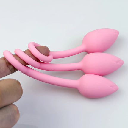Pull ring flower bud anal plug Pink Butt plug Silicone Vagina Ball Size scale G-spot massage soft gel plug for anus adult sex to