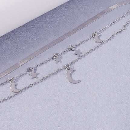 New Silver Color Anklets for Women Girls Multiple Layers Moon Star Ankle Bracelet Chain Foot Jewelry Gift