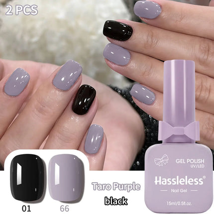 Hassleless 2-pack DIY Nail Gel Polish, long-lasting gel polish, suitable for beginners and nail art enthusiasts. Each 15ml gel n