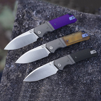 Shooziz XUN125, Folding Pocket Knife for Man,PVD/Satin 14C28N Steel for Outdoor Camping EDC Tool,Ultem/G10 Handle