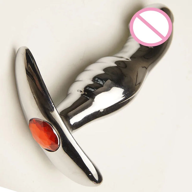 Metal Anal Dildo Sex Toys, Curved Butt Plug, Ass Anus Dilator, Analplug Buttplug With Jewelry Base, Prostate Massager