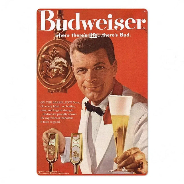 Vintage Beer Metal Tin Sign Set Retro Corona Budweiser Paulaner Poster Wall Art Decor for Bar Pub Man Cave Restaurant Rustic Iro
