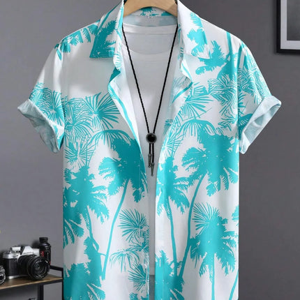 Men's Tropical Plant 3D Print Hawaiian Beach Flower Shirt Casual Slim Fashion Shirt Simple Retro Lapel Short Sleeve Shirt Top
