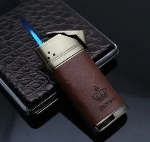 Refillable Butane Gas Lighter with Leather Cover Metal Windproof Turbo Torch Lighters Outdoor Portable Cigar Lighter Men's Gifts