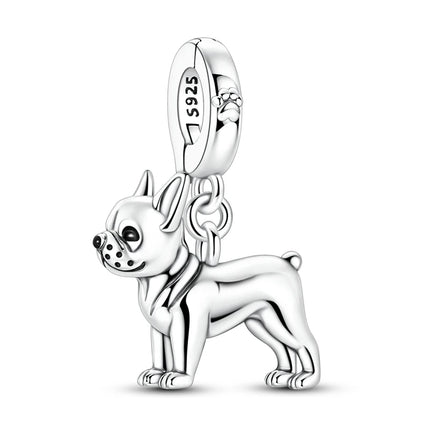 Hot Sale 925 Sterling Silver Dog Paw Print Fixed Clip & Shepherd Dog Dangle Charm Fits Bracelet Beloved Pet Pendant Gifts
