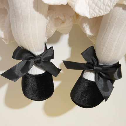 Newborn Baby Girls Dress Shoes Bowknot Ribbon Princess Infant Toddler Rubber Non-slip Flat First Walkers Crib Shoes Mary Jane