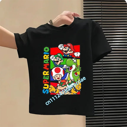 2026 New Summer Cotton T-shirt Super Mario Cartoon T-shirt Men's and Women's Fashion Top Children's Role Playing Short Sleeve