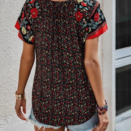 Summer Floral Print Blouses For Women Fashion V Neck Short Sleeve Boho Beach Casual Tops Female Elegant Shirt New Womenes