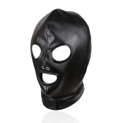 BDSM Sex Black Pu Leather Head Bondage Hood Mask Open Eye Mouth with Erotic Couple Flirting Toys Adjustable Mask Cosplay Harness