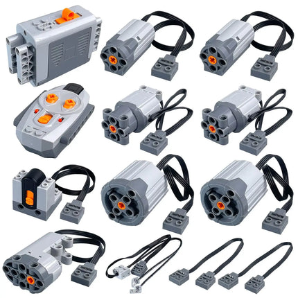 13 PCS Power Function Motors Set M L XL Servo Motor AA Battery Box, 2.4G Remote Control Receiver Compatible with Technic Bricks