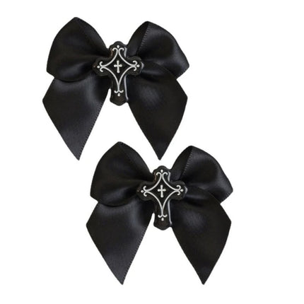 77HE Lace Crosses Hairclip Dark Hair Clip Headwear Crosses Hair Clip Balletcore