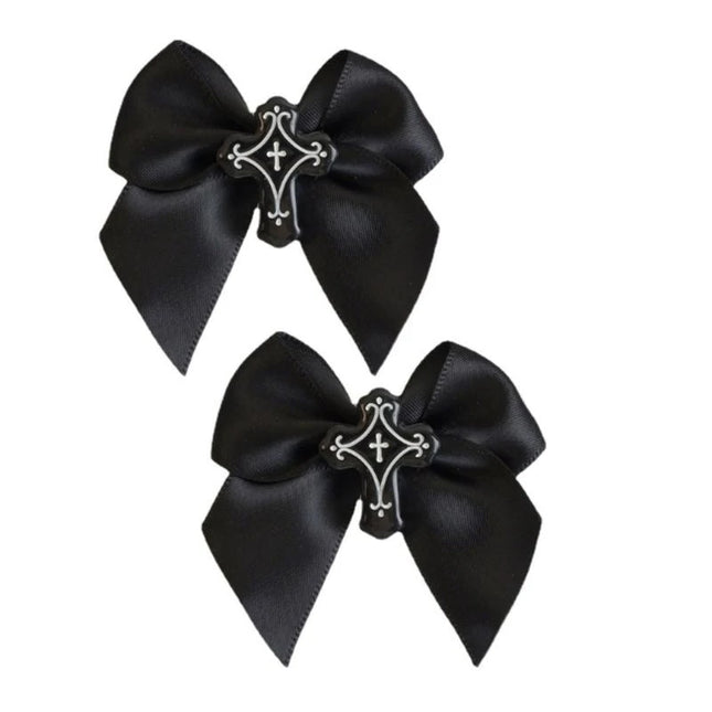 77HE Lace Crosses Hairclip Dark Hair Clip Headwear Crosses Hair Clip Balletcore