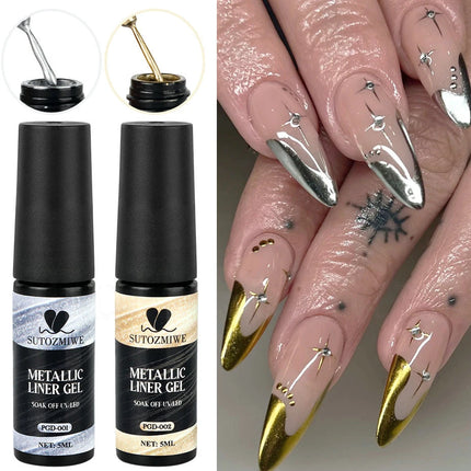 5ml Metallic Gold Silver Nail Liner Polish Mirror Chrome Effect Painting Nail Gel Polish 3D French Soak Off UV/LED Striper Gel @