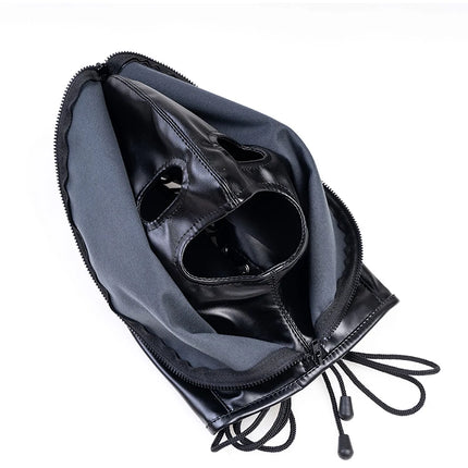 Leather Mask Full Face Double Layer Headgear Zip Head Hood Adjustable Lace-up Leather Bondage Masks Halloween Cosplay Party Mask