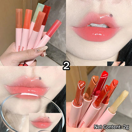 Shimmer Heart Jelly Lipstick Pen Hydrating Ice Rose Solid Lip Gloss Tinted Mirror Finish Water Gloss Pomelo Lip Balm Cosmetics