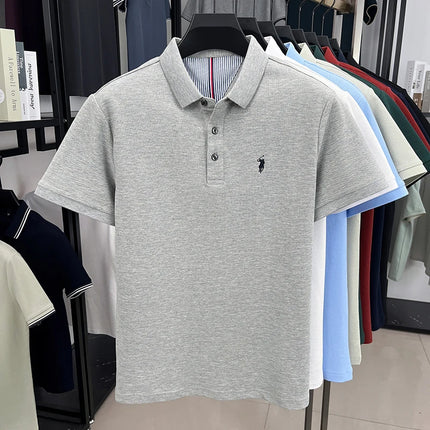 100% pure cotton short-sleeved men's polo shirt, summer fashion, high-end brand, pony embroidery, golf top, casual business T-shirt
