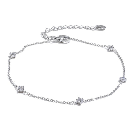 Yhpup Stainless Steel Cubic Zirconia Necklace Anklet Bracelet Rust Proof Attractive Classic Bling Chic Thin Chain Jewelry