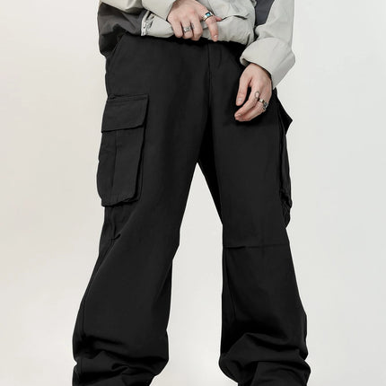 3D pockets, street-bombing workwear, trendy functional lacing, loose-fitting casual pants, men's straight-cut fashion