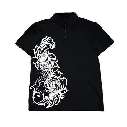 Y2K High Street Punk European and American Style 2026 New Easter Men's Retro POLO Shirt with Cross Print T-shirt Top Harajuku
